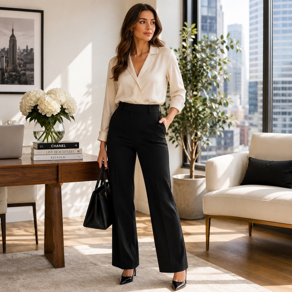 MM.LaFleur Foster Pant Women 2 Black Cotton Blend Quiet Luxury Slim Work Trouser
